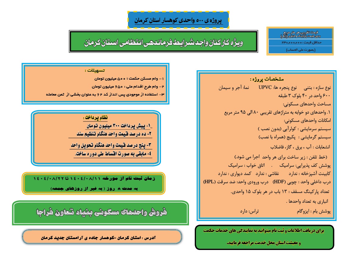 پروژه 500 واحدی کوهسار کرمان - تصویر 1
